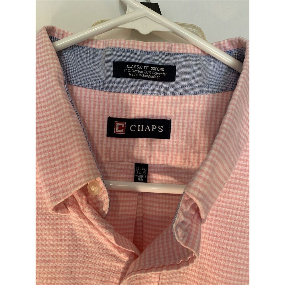 Mens Chaps Pink Oxford Button Down 17-171/2 34/35 office business work